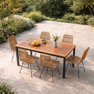 Bago salon de jardin 6 places avec table en bois naturel et chaises en résine tr