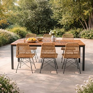 Bago salon de jardin 6 places avec table en bois naturel et chaises en résine tr
