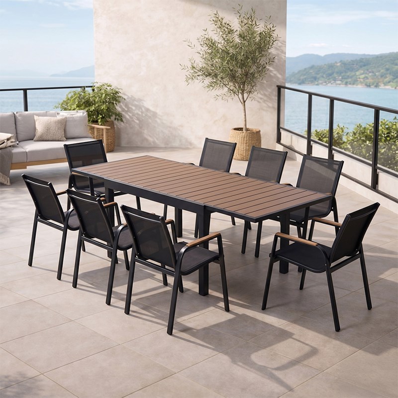 Loboc salon de jardin 8 places avec table extensible 270cm en aluminium et bois