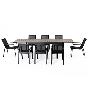 Loboc salon de jardin 8 places avec table extensible 270cm en aluminium et bois