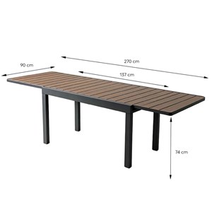 Loboc salon de jardin 8 places avec table extensible 270cm en aluminium et bois