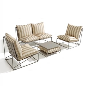 Andria salon de jardin 4 places à rayures taupe et beige avec table basse