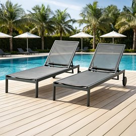 Cuba lot de 2 bains de soleil inclinables gris foncé avec roues en aluminium
