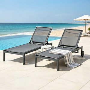 Cuba lot de 2 bains de soleil inclinables gris foncé avec roues en aluminium