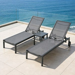 Cuba lot de 2 bains de soleil inclinables gris foncé avec roues en aluminium