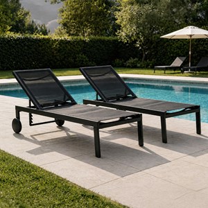 Cuba lot de 2 bains de soleil inclinables noir avec roues en aluminium