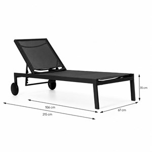 Cuba lot de 2 bains de soleil inclinables noir avec roues en aluminium