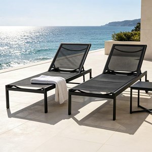 Cuba lot de 2 bains de soleil inclinables noir avec roues en aluminium