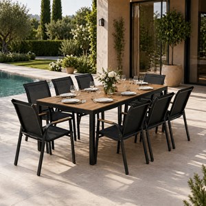 Esperance salon de jardin 8 places avec table 190cm effet bois