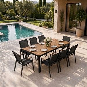 Esperance salon de jardin 8 places avec table 190cm effet bois