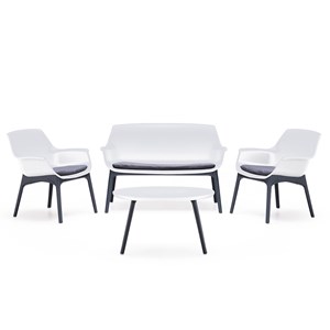 Izmir salon de jardin 4 places blanc avec table basse