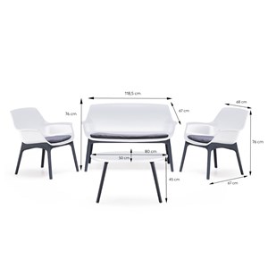Izmir salon de jardin 4 places blanc avec table basse