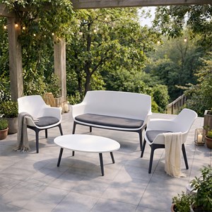 Izmir salon de jardin 4 places blanc avec table basse