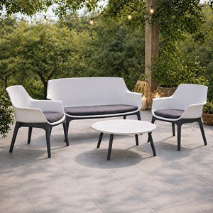 Izmir salon de jardin 4 places blanc avec table basse