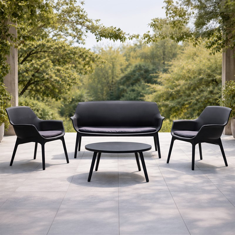 Izmir salon de jardin 4 places gris anthracite avec table basse