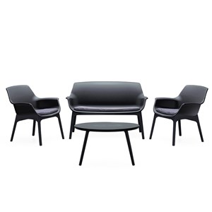 Izmir salon de jardin 4 places gris anthracite avec table basse