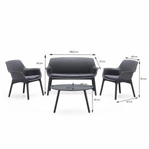 Izmir salon de jardin 4 places gris anthracite avec table basse