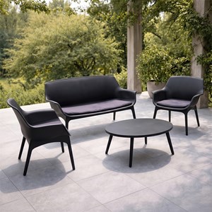 Izmir salon de jardin 4 places gris anthracite avec table basse