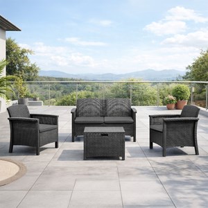 Maniza salon de jardin 4 places effet résine tressée gris anthracite avec table