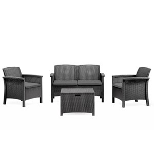 Maniza salon de jardin 4 places effet résine tressée gris anthracite avec table