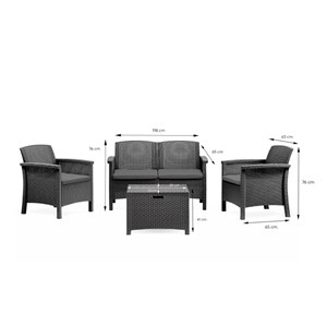 Maniza salon de jardin 4 places effet résine tressée gris anthracite avec table