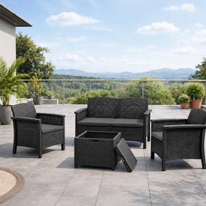Maniza salon de jardin 4 places effet résine tressée gris anthracite avec table