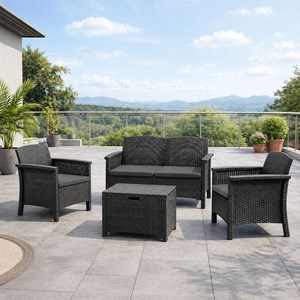 Maniza salon de jardin 4 places effet résine tressée gris anthracite avec table