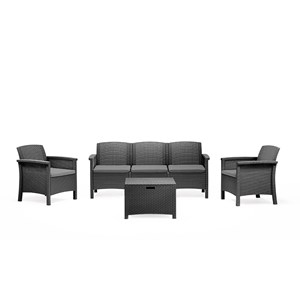 Maniza salon de jardin 5 places effet résine tressée gris anthracite avec table