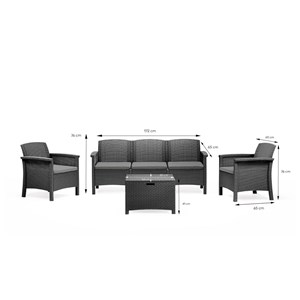 Maniza salon de jardin 5 places effet résine tressée gris anthracite avec table