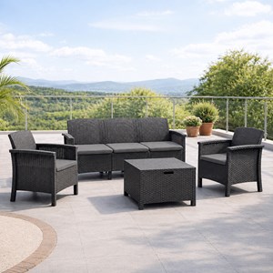 Maniza salon de jardin 5 places effet résine tressée gris anthracite avec table