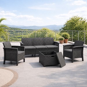 Maniza salon de jardin 5 places effet résine tressée gris anthracite avec table