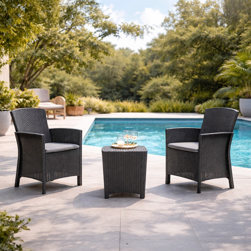 Adana ensemble de jardin 2 fauteuils gris anthracite avec table basse
