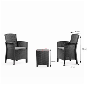 Adana ensemble de jardin 2 fauteuils gris anthracite avec table basse