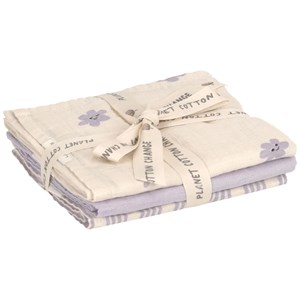 Lot de 3 langes mousseline tiny team lilas pastel (60x60 cm)