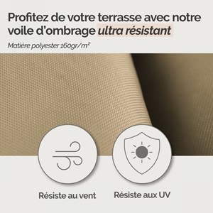 Voile ombrage rectangulaire - 2x3m Sable
