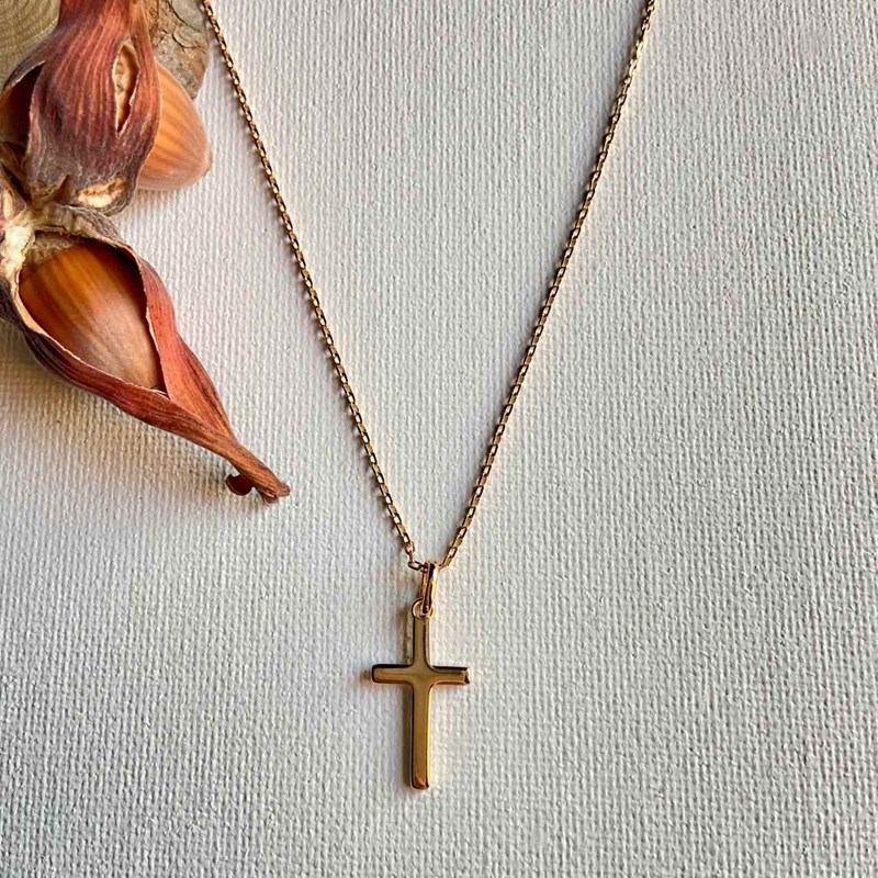 Les Bijoux Chics - Collier pendentif croix en plaqué or 18 carats – design lisse et épuré