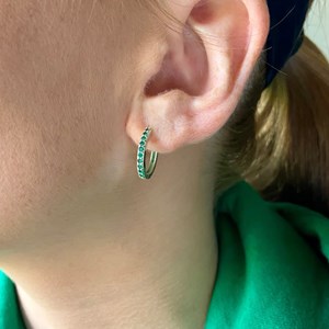 Petites créoles maya argent 925 rhodié - zirconium vert