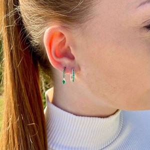 Petites créoles maya argent 925 rhodié - zirconium vert