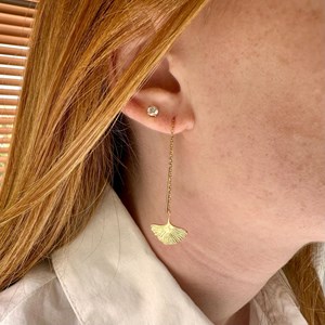 Boucles énora traversantes ginkgo biloba plaqué or