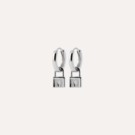 Créoles cléo argent 925 rhodié - pendentif cadenas