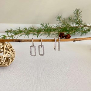 Créoles armelle argent 925 rhodié - rectangles pavés