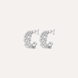 Demi-créoles uma argent 925 rhodié - pavage zirconiums