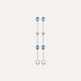 Boucles flore pendantes cristaux bleus argent 925 rhodié