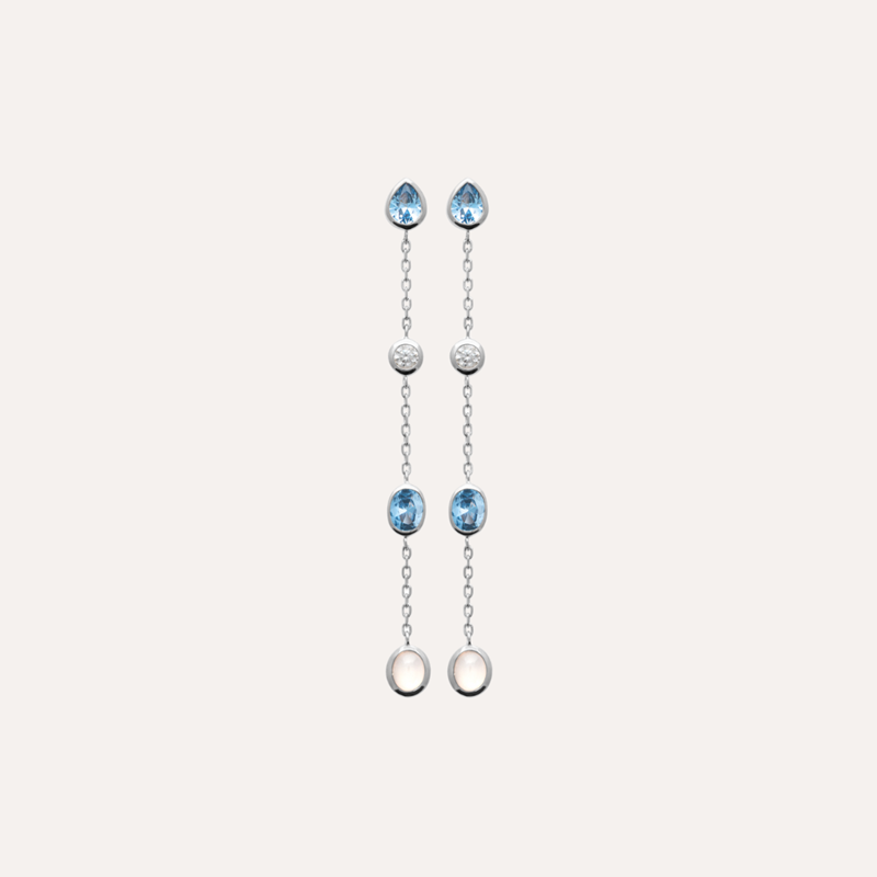 Boucles flore pendantes cristaux bleus argent 925 rhodié