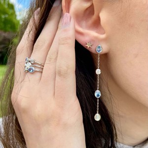 Boucles flore pendantes cristaux bleus argent 925 rhodié