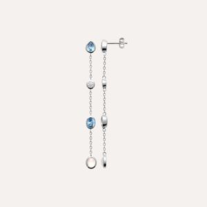 Boucles flore pendantes cristaux bleus argent 925 rhodié