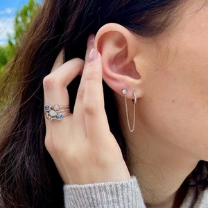 Double boucle erika argent 925 rhodié - puce & créole, à l'unité