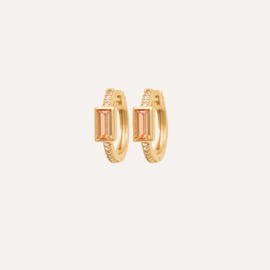 Créoles diane plaqué or 18 carats - cristal baguette pêche