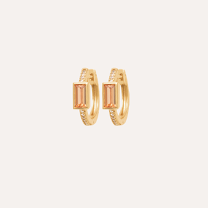Créoles diane plaqué or 18 carats - cristal baguette pêche