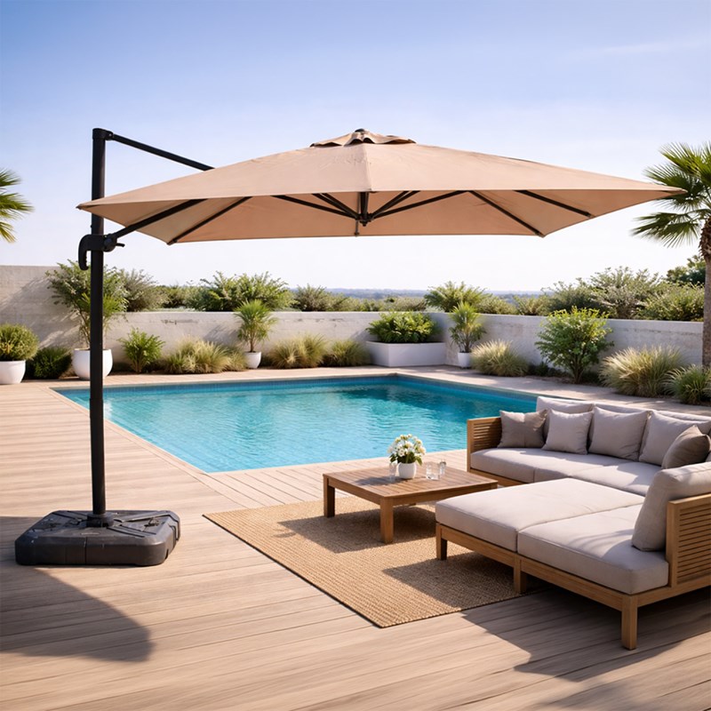 Concept Usine - Palatino parasol carré 3x3 déporté rotatif taupe en aluminium